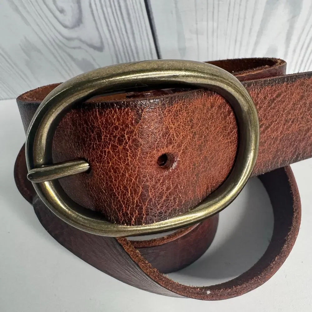 Vintage Y2K Mossimo Supply Brown Leather Belt Brass Hardware Sz XL Textured